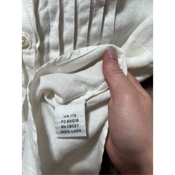 Boden White Pleated Detail Button Down Linen Blouse - Picture 4 of 4